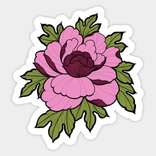 Peony flower tattoo style in colour Sticker